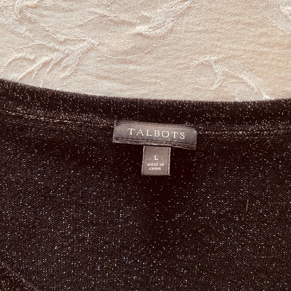 Talbots Large short sleeve black/silver knit pullover with rhinestone buttons. - Picture 3 of 5
